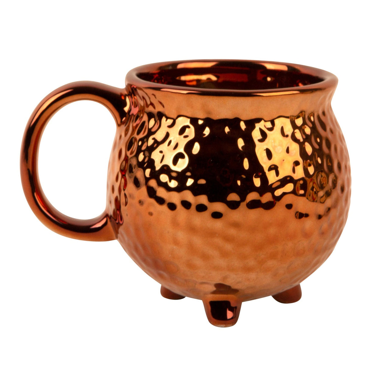 Hammered Shiny Copper Finished Footed Cauldron Mug