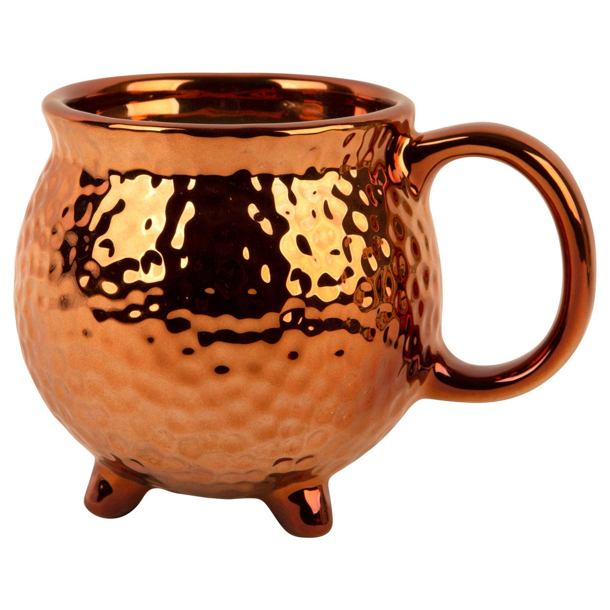 Hammered Shiny Copper Finished Footed Cauldron Mug